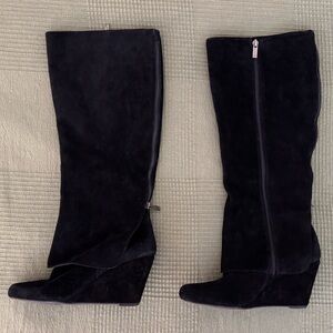Jessica Simpson Black Suede Knee High Wedge Boots